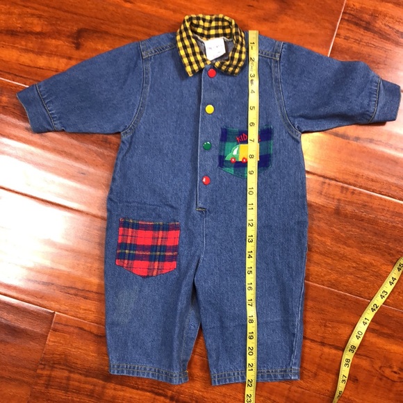 Hopscotch 80s Vintage Denim Jeans Plaid Collar Button One Piece - Picture 10 of 12